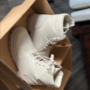 Stylish Cream Lace-Up Boots